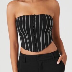 Forever 21 Black Knit White-Striped Tube Top